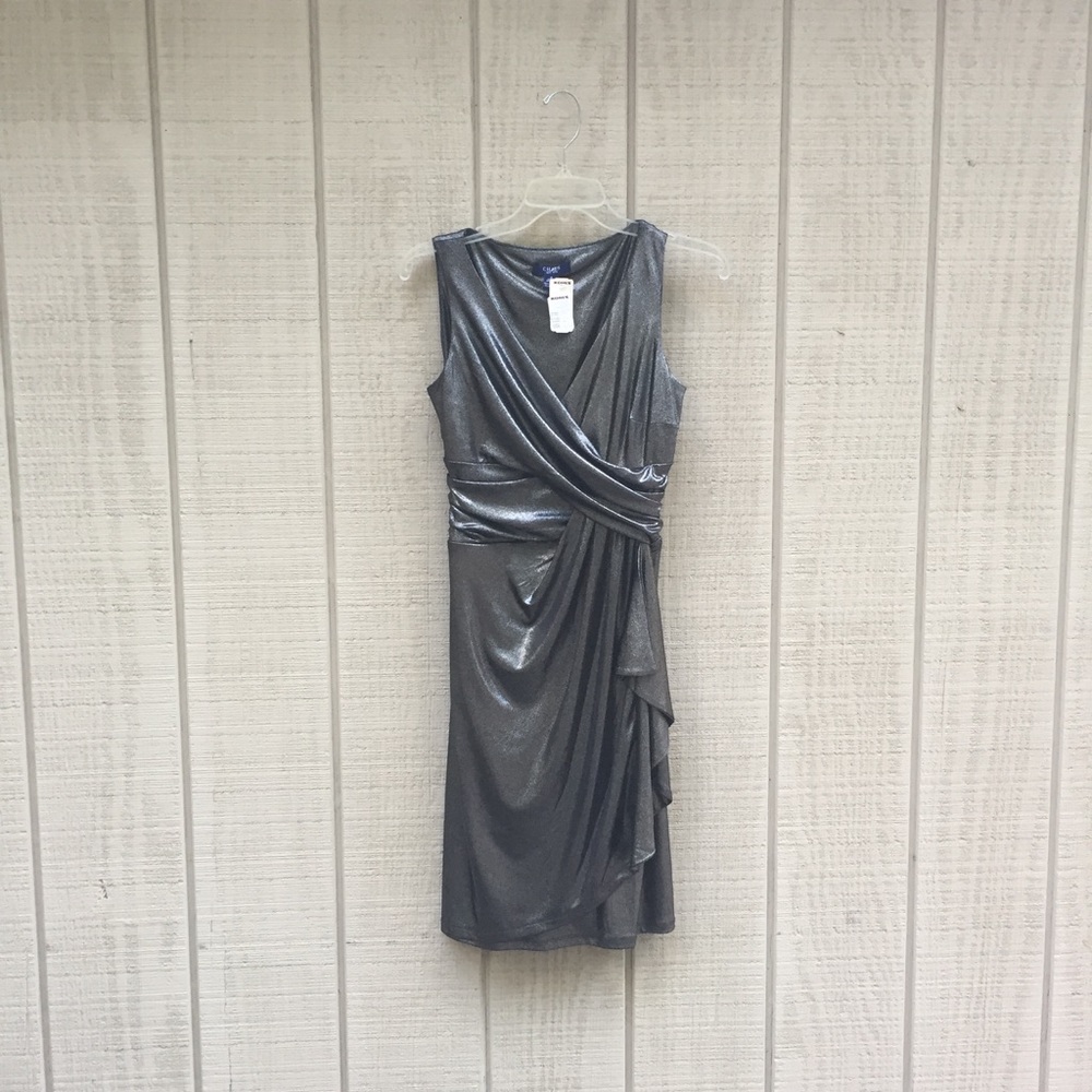 NWT Chaps silver shimmery ruffle sheath dress S